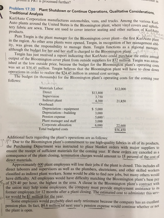  is processed further? in Problem 17.30 Plant Shutdown or Continue Operations,