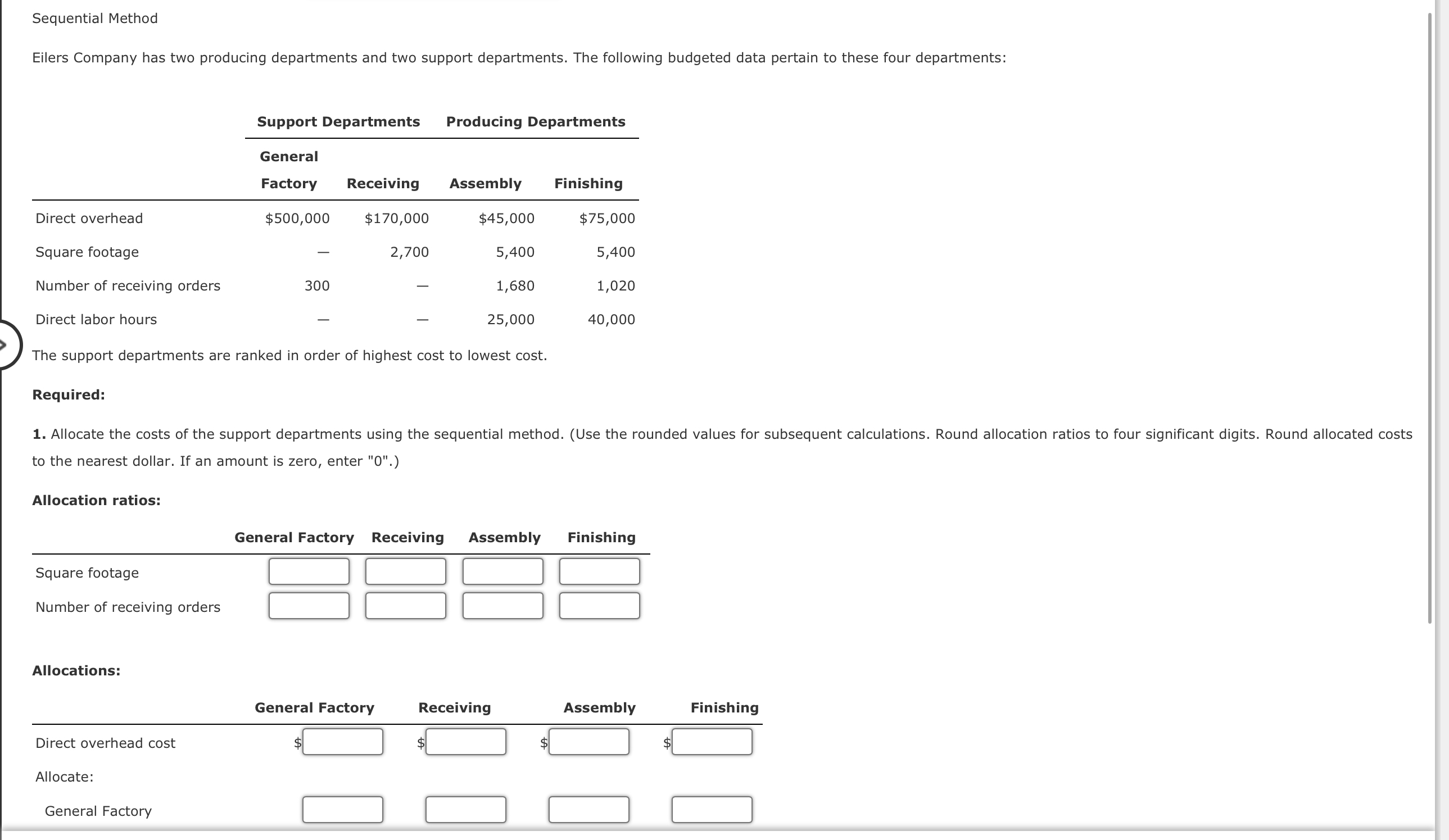 Sequential Method Eilers Company has two producing departments and two support