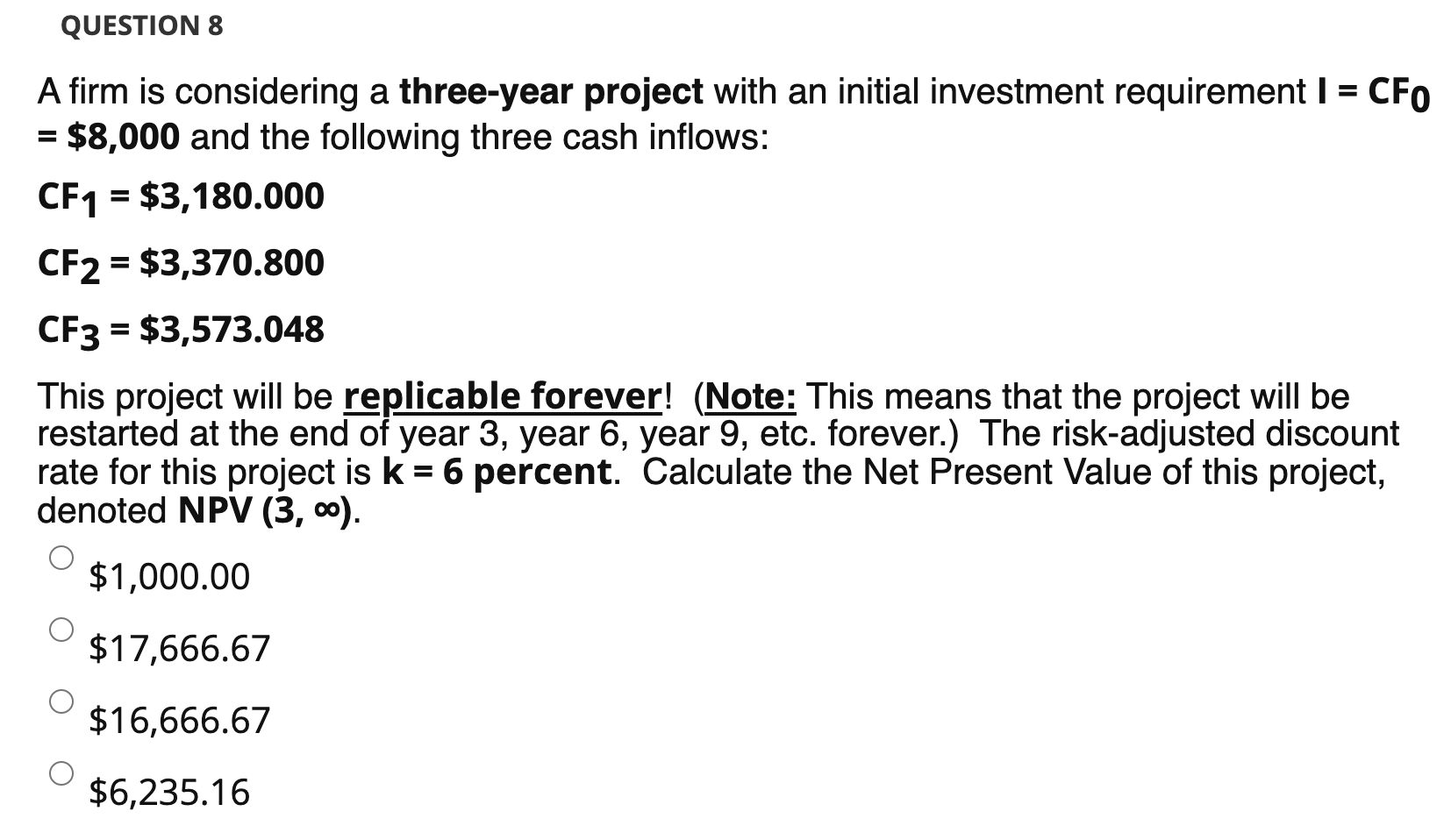 QUESTION 8 A firm is considering a three-year project with an