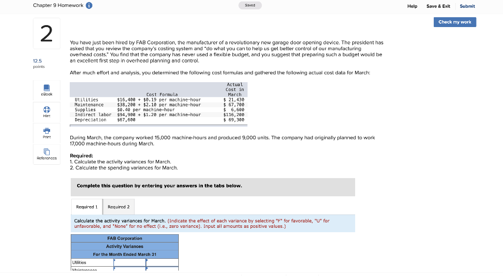  Chapter 9 Homework i Saved Help Save & Exit Submit Check