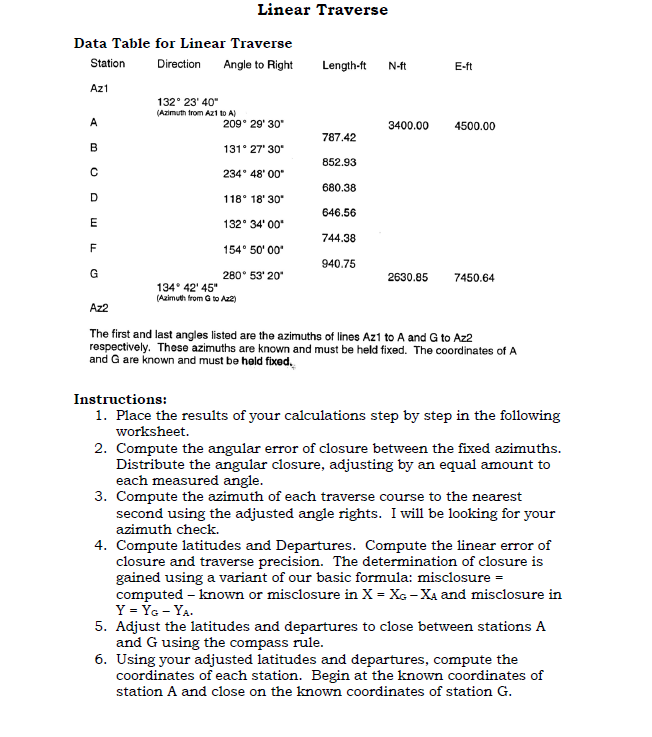  Linear Traverse Data Table for Linear Traverse Station Direction Angle to