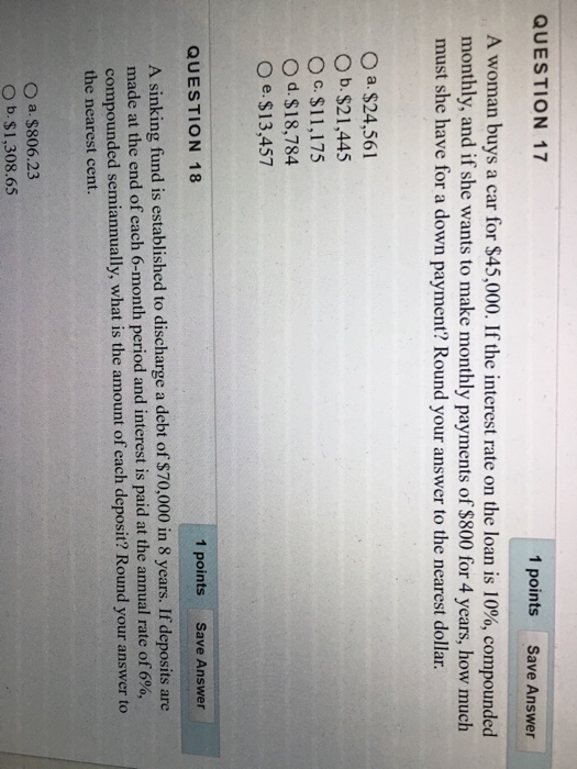  QUESTION 17 1 points Save Answer A woman buys a car