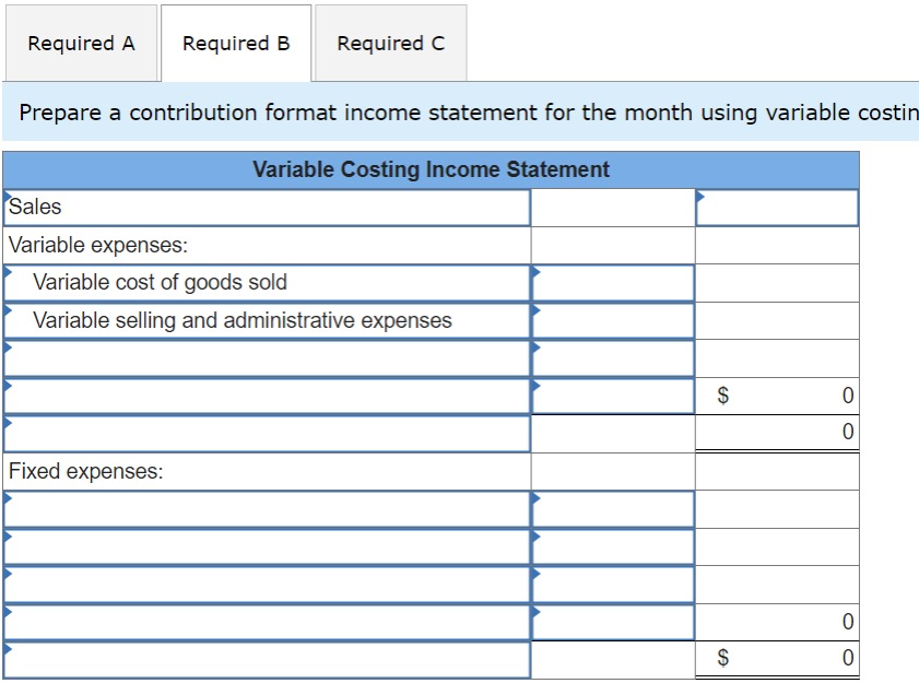  Prepare a contribution format income statement for the month using variable