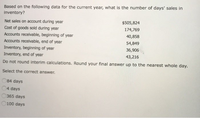  Based on the following data for the current year, what is