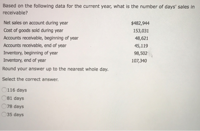 the number of days' sales in inventory? Net sales on account during