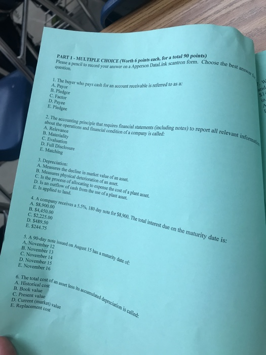  TI - MULTIPLE CHOICE (Worth 6 points each Please a pencil