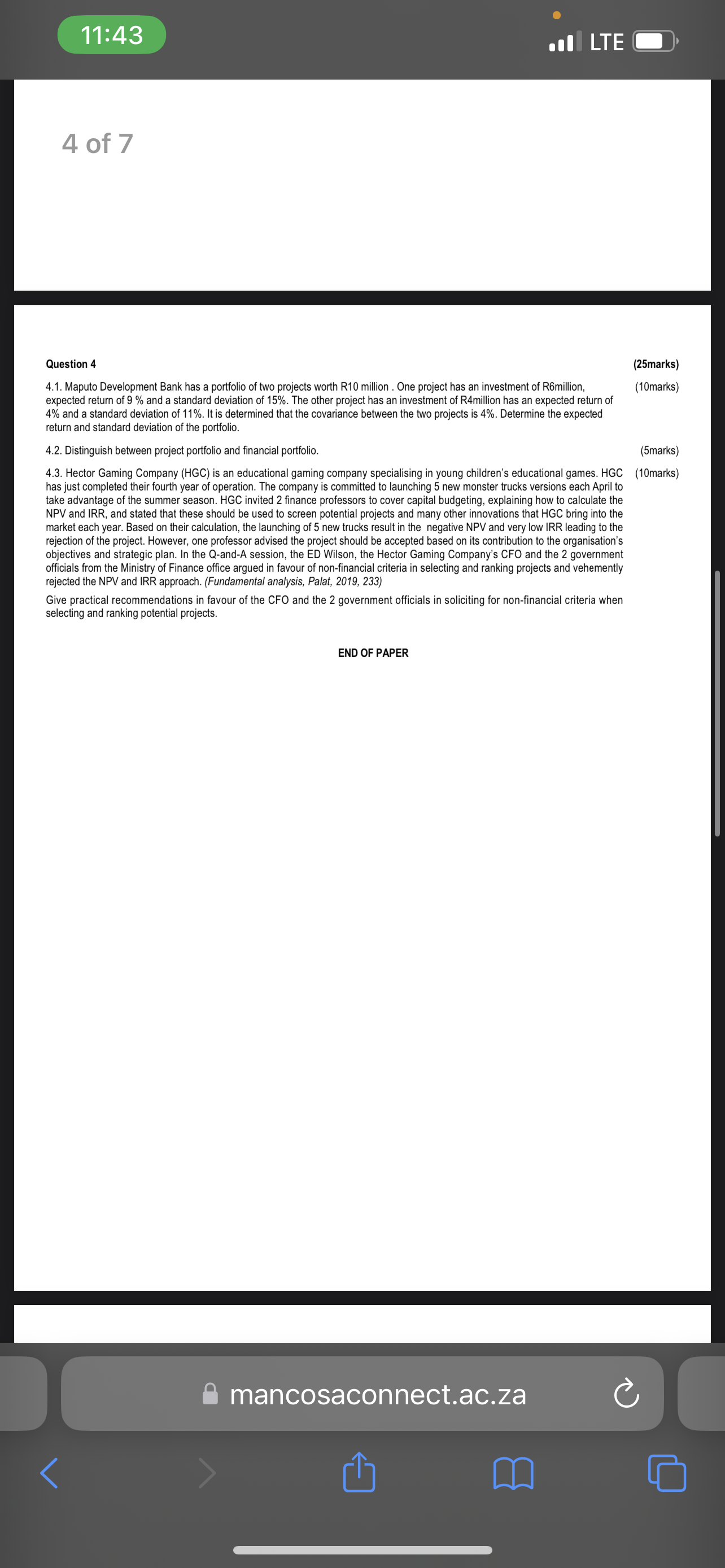  Question 4 (25mark 4.1. Maputo Development Bank has a portfolio of