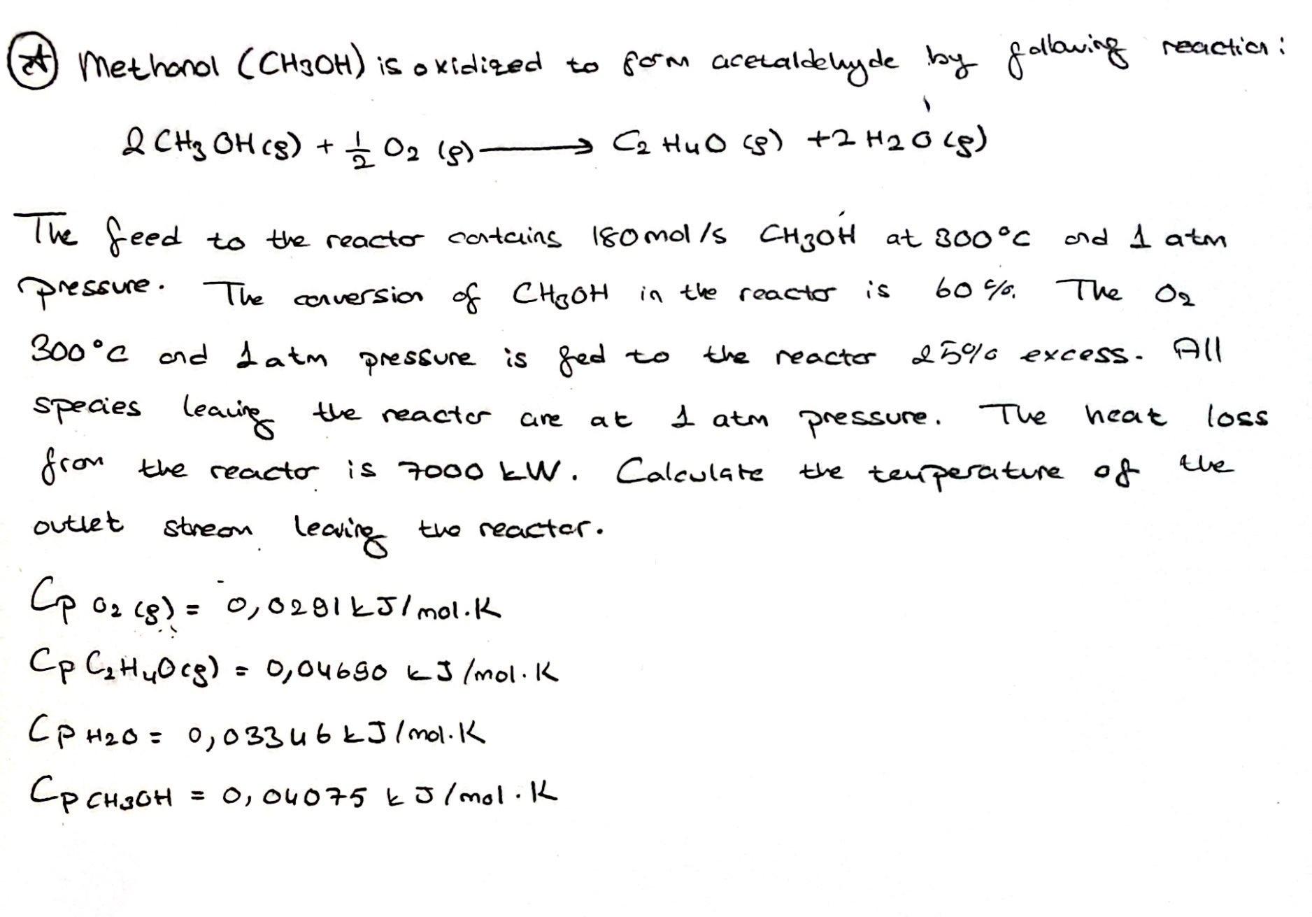  (d) Methonol (CH3OH) is oxidized to form acezaldelyde by following reactia: