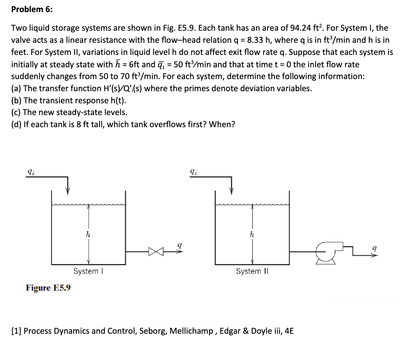  Problem 6: Two liquid storage systems are shown in Fig. E5.9.