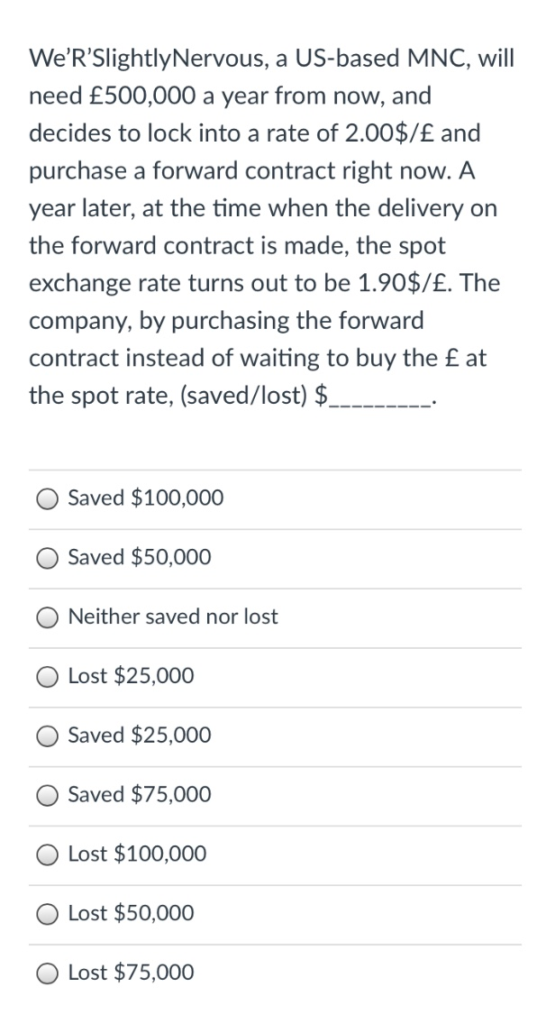 We'R'Slightly Nervous, a US-based MNC, will need 500,000 a year from