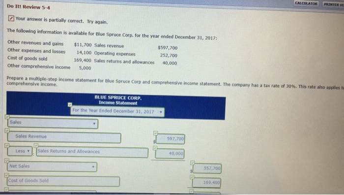  CALCULATOR PRINTER VE Do It! Review 5-4 Your answer is partially