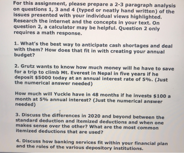 For this assignment, please prepare a 2-3 paragraph analysis on questions