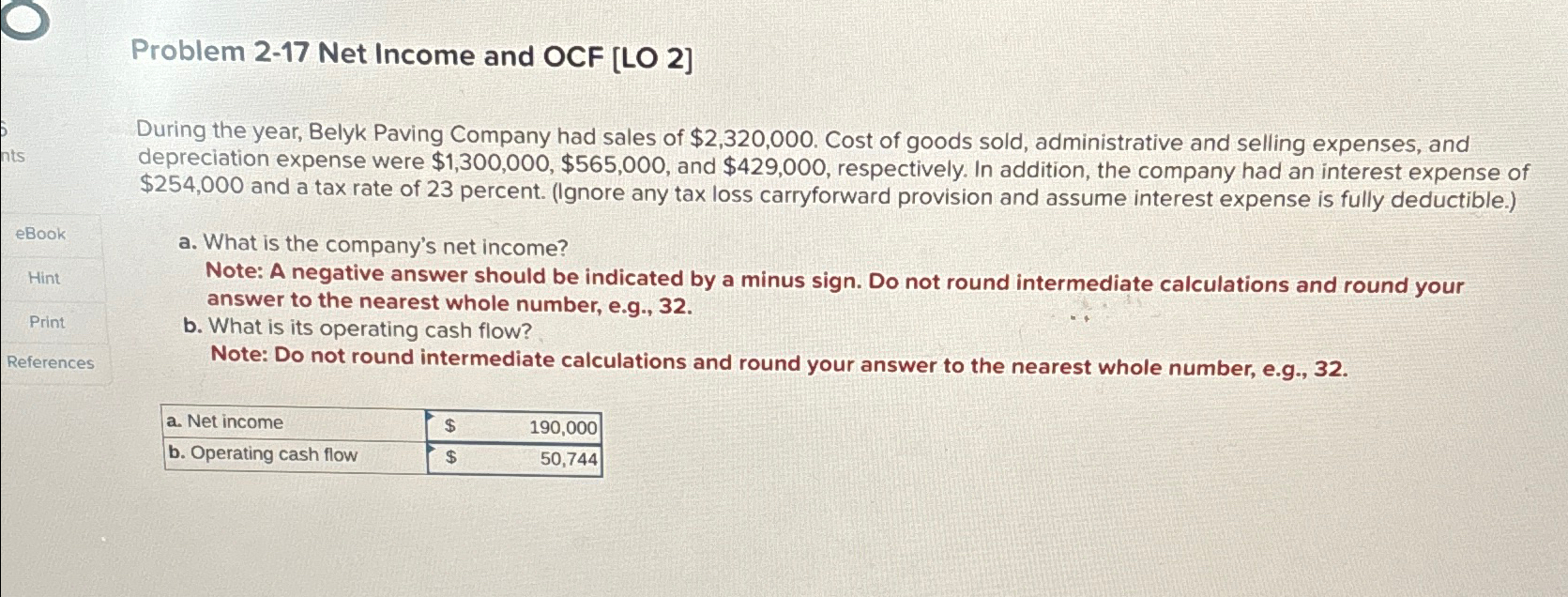 Problem 2-17 Net Income and OCF [LO 2] During the year,