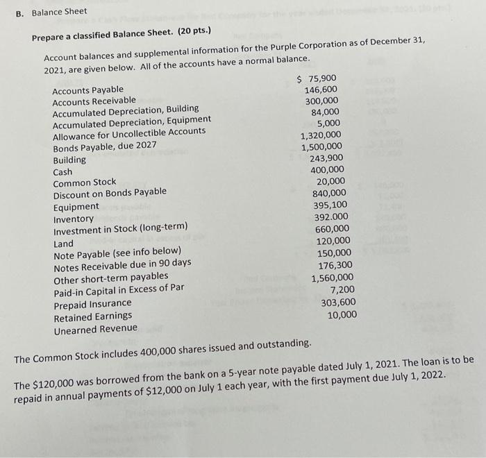 how do you answer this can you also show work B. Balance