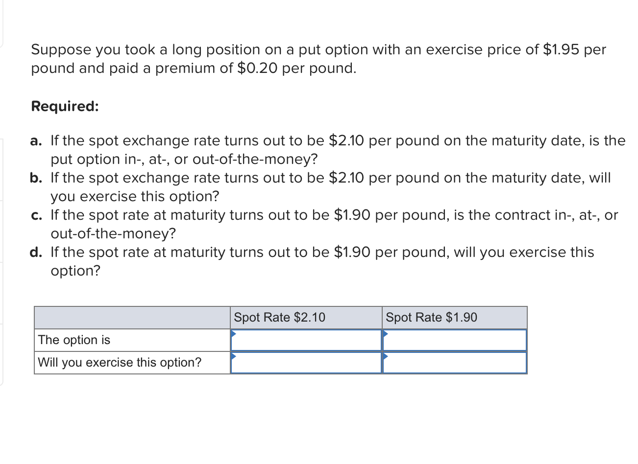  Suppose you took a long position on a put option with