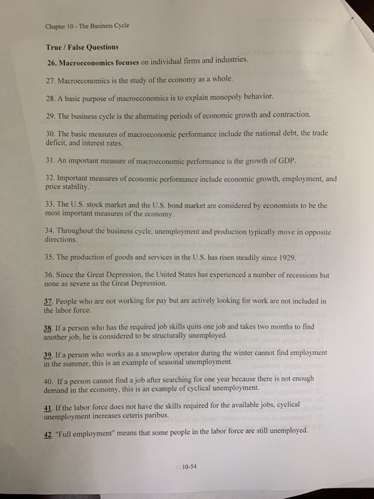  Chapter 10 - The Business Cycle True / False Questions 26.