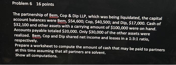  Problem 616 points The partnership of Bem, Cop \& Dip LLP,