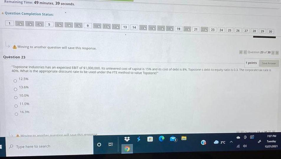  Remaining Time: 49 minutes, 39 seconds. Question Completion Status: 20 5