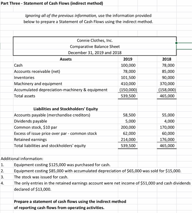 how do you do this?? Part Three - Statement of Cash Flows
