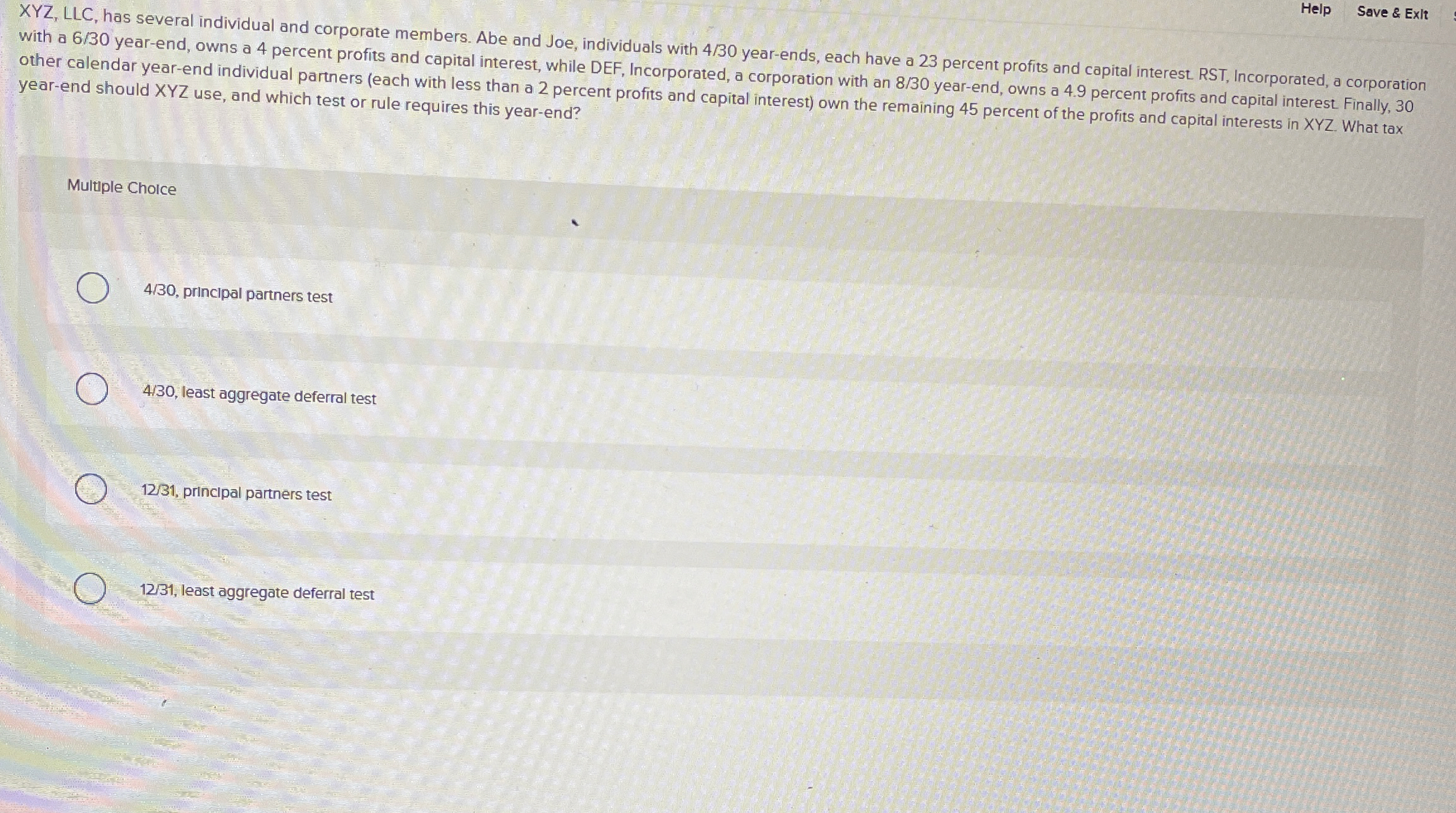  Help Save & Exit XYZ, LLC, has several individual and corporate