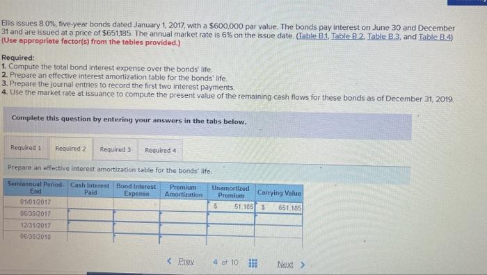  Ellis issues 8.0%, five-year bonds dated January 1 2017, with a