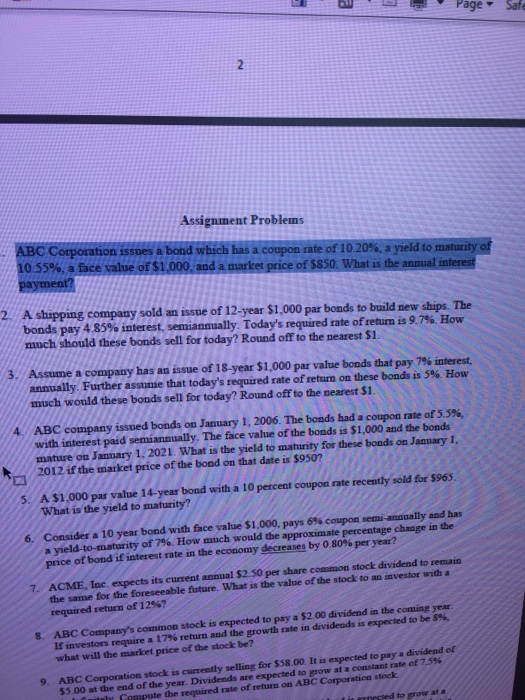  Page* Safe Assignment Problems C Corporation issues a bond which has