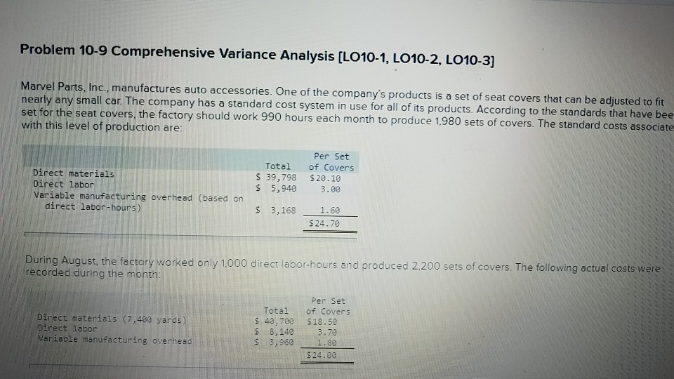  Problem 10-9 Comprehensive Variance Analysis [LO10-1, LO10-2, LO10-3] auto accessories. One