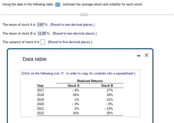  Using the data in the following table, , estimate the average