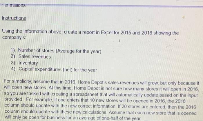 format interactive reports. The Home Depot is a leading specialty retailer of