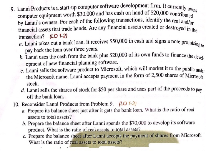  9. Lanni Products is a start-up computer software development firm. It