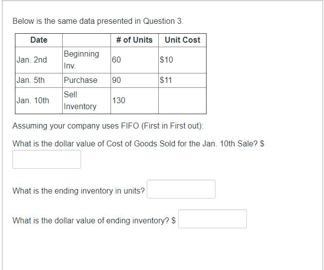 Below is the same data presented in Question 3. Date #