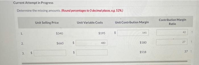  Current Attempt in Progress Determine the missing amounts (Round percentages to