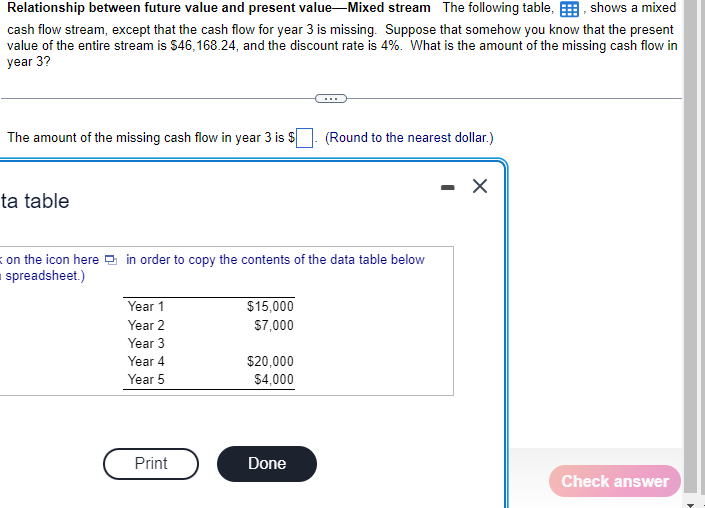  Relationship between future value and present value-Mixed stream The following table,