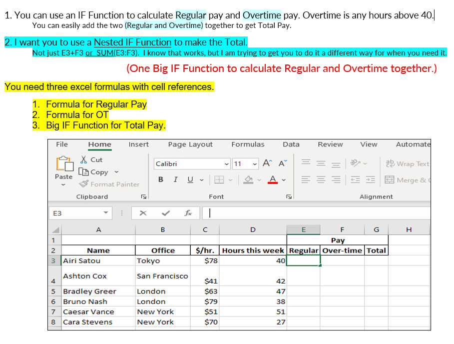 1. You can use an IF Function to calculate Regular pay
