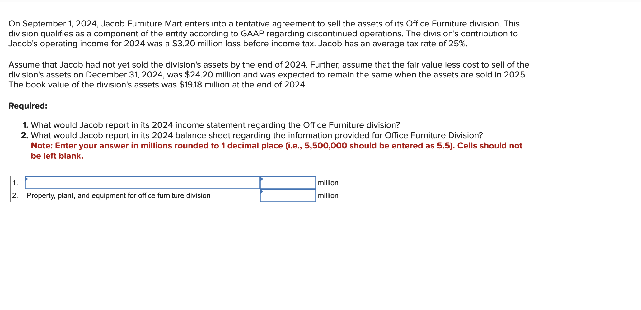  On September 1,2024, Jacob Furniture Mart enters into a tentative agreement