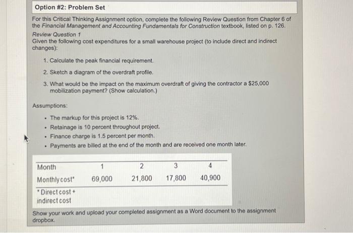  Option \#2: Problem Set For this Critical Thinking Assignment option, complete