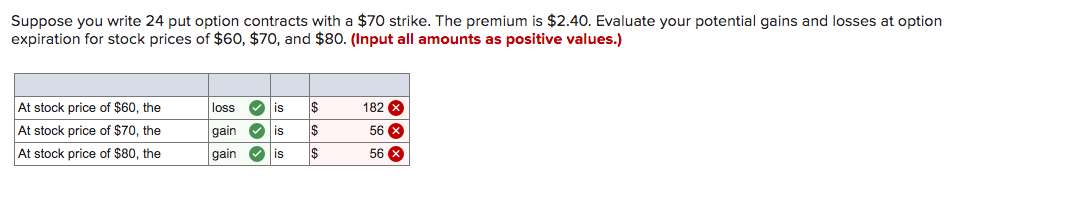  Suppose you write 24 put option contracts with a $70 strike.