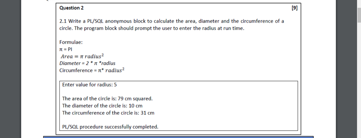  Question 3 3.1 Create a PL\SQL anonymous block displays book details: