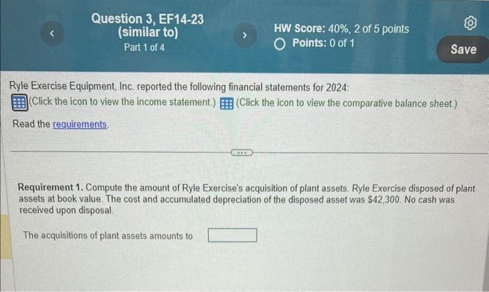 Part 1 of 4 Points: 0 of 1 Ryle Exercise Equipment, Inc.