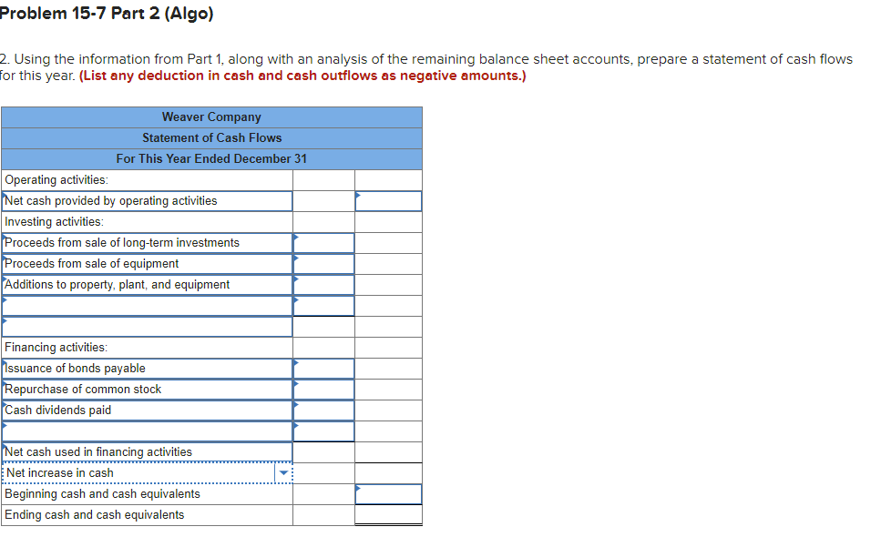  Problem 15-7 Part 2 (Algo) 2. Using the information from Part