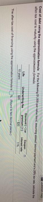  wuestion Help Cost of debt using the approximation formula For the