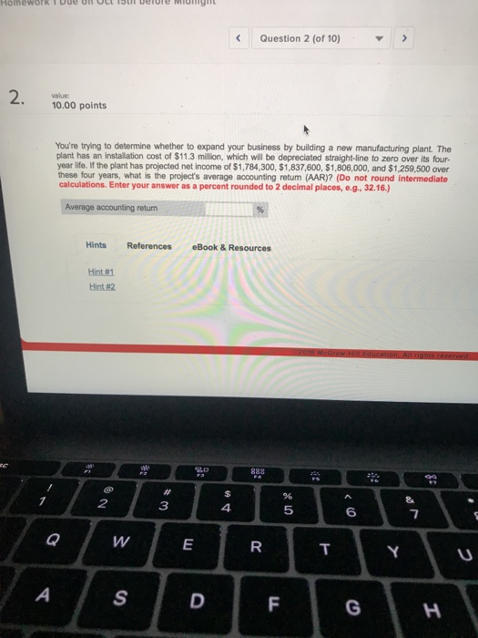 10) 10.00 points Consider an asset that costs $532,000 and is depreciated