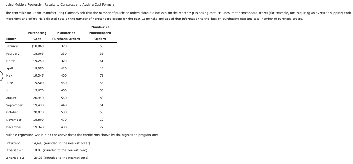 Using Multiple Regression Results to Construct and Apply a Cost Formula