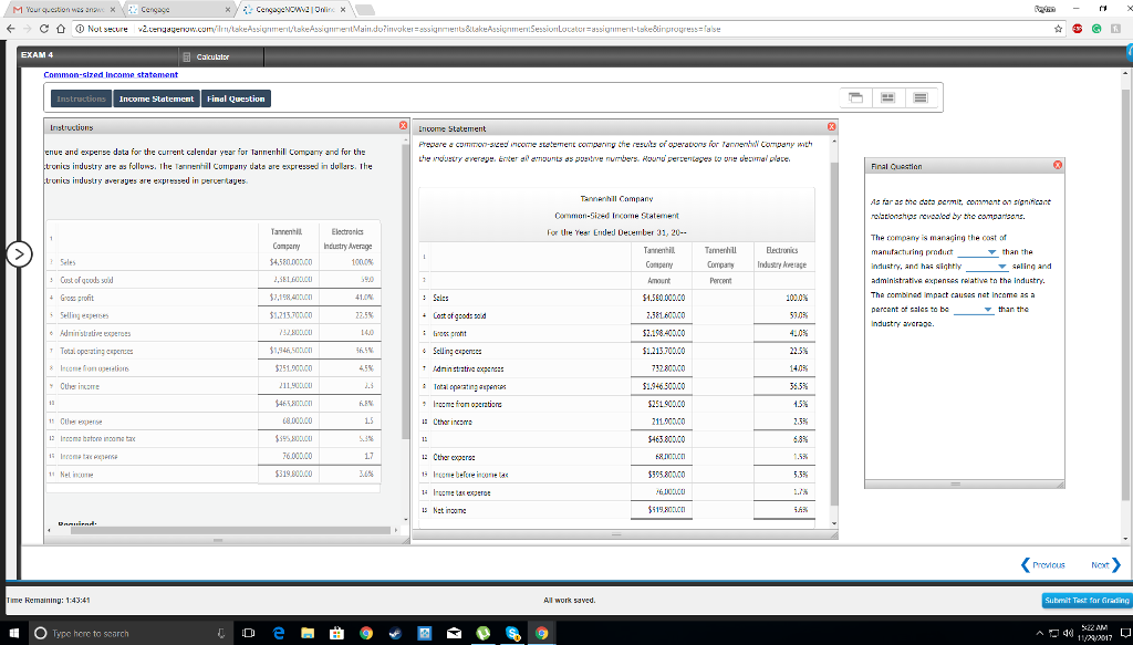 Revenue and expense data for the current calendar year for Tannenhill Company