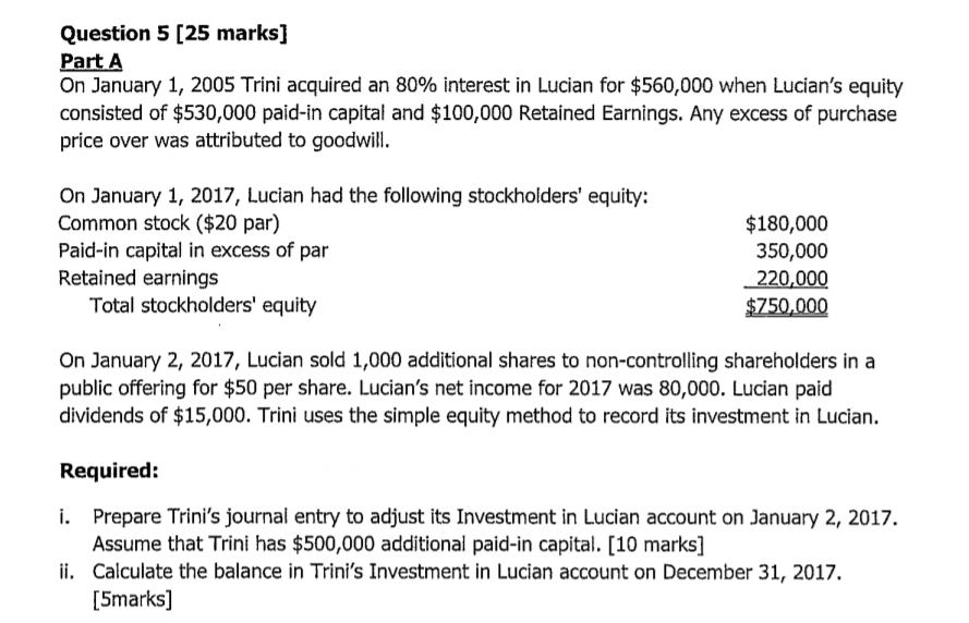  Question 5 [25 marks] Part A On January 1, 2005 Trini