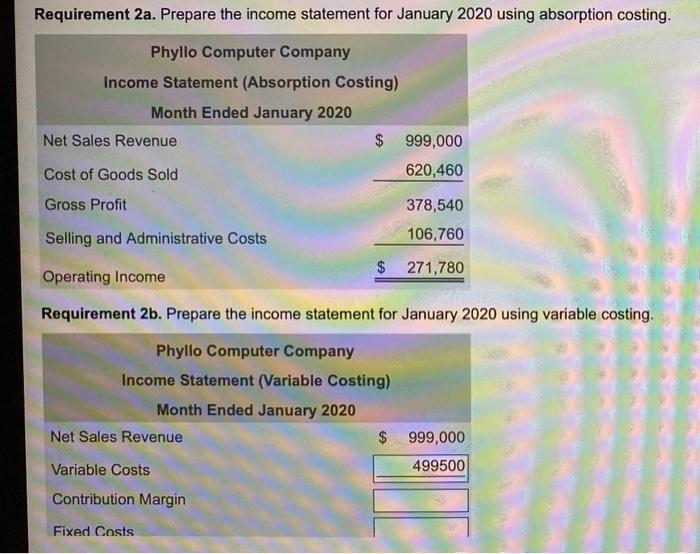 higher under absorption costing or variable costing in January? What causes the