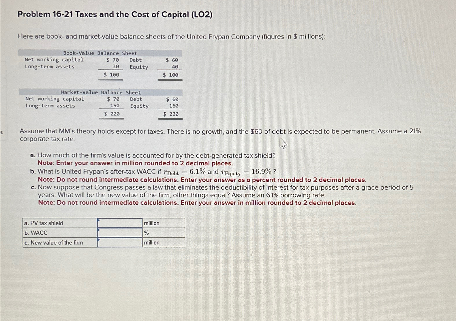  Problem 16-21 Taxes and the Cost of Capital (LO2) Here are