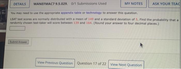  DETAILS WANEFMAC7 9.5.029. 0/1 Submissions Used MY NOTES ASK YOUR TEAC