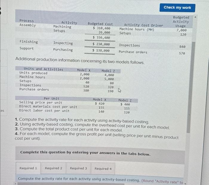  mpute the activity rate for each activity using activity. based costing.