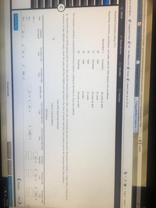  false Show Me How Print Item y Using FIFO Beginning inventory,